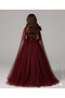 Girl's One Shoulder Bow Detail Burgundy Princess Dress, Girl's Graduation Dress - 2