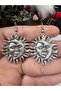 Face Detailed Sun-Shaped Metal Figure Earrings – Dangle Design Earrings - 3