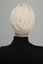 Ripped Lined Embroidered Beige Rose Motif Ready-made Hijab Hijab Evening Dress Bonnet - 5