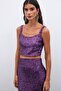 Sequined Crop Blouse - Purple - 3