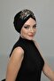 Ripped Lined Embroidered Black Wide Threaded Motif Ready-made Hijab Hijab Evening Dress Bonnet - 8