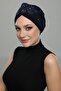 Ripped Lined Embroidered Navy Blue Lace Motif Ready-made Hijab Hijab Evening Dress Bonnet - 6