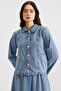 Metal Buttoned Skirt Jacket Denim Two-Piece Suit Light Blue 9400-Tk - 4
