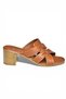 P555455803 Tan Genuine Leather Thick Heeled Women's Slippers - 6