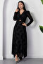 Double-Breasted Collar, Knotted Waist, Long Sleeve Flock Dress Grs3875 - 6