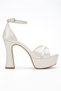 Women's White Skin Platform Heeled Evening Dress Shoes - 4