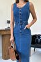 Nova Slit Detailed Buttoned Denim Pencil Dress - 4