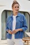 Blue Shirt Collar Cuffed Sleeves Double Flap Pockets Casual Linen Look Woven Jacket 65 65 - 3