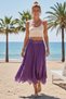 Purple Lined Washed Frayed Skirt with Elastic Waist Casual Cotton Woven Skirt 80 60 - 2