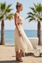 Beige Lined Washable Fringed Cut Elastic Waist Casual Cotton Woven Skirt 80 60 - 4