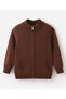 Solid Front Open Sweater - Brown