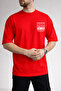 Men's Decision Chest Lettering Printed Crew Neck Red T-Shirt - 2