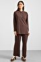Metal Buttoned Premium Fabric Sweat Pant Set Brown 9405-Tk - 4