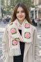 Megahan Handmade Tig Filled White Pink Rose Motif Trendy Scarf and Glove Set