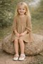 Girl's Balloon Sleeve Muslin Dress Beige Color - 2