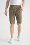 Light Khaki Men's Shorts with Print Detail, Casual Use, Adjustable Elastic Waist, Regular Fit