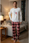 Cotton Puzzle Heart Figured Lover Couple Pajama Set - 2