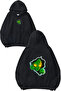 Green Alien Design Printed Oversized Black Hooded Sweatshirt