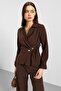 V-Neck Tie-Front Modal Shirt Brown 9407