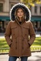 Faux Fur Collar, Gabardine, Cinched Waist, Slim Coat Rosseland2590