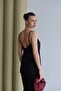 Women's Black Lace Strap Asymmetrical Satin Blouse - 3