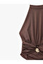 Slim Fit Sleeveless Halter Neck Blouse with Metal Accessories - 5