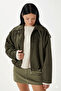 Women's Suede Look Oversize Crop Bomber Jacket (Brown/Khaki) - 4