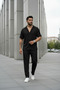 Unisex Trendy Crinkle Fabric Summer Lycra Short Sleeve Shirt and Sweatpants Set