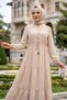 Gathered Buttoned Lace-Up Ayrobin Dress Cream Hm268811 - 3