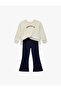 Printed Long Sleeve Embroidered Sweatshirt and Spanish Flare Pants Set - 2-Piece Set