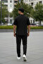 Unisex Trendy Crinkle Fabric Summer Lycra Short Sleeve Shirt and Sweatpants Set - 6