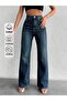Jeans Women's Dark Blue High Waist Wide Leg Denim Pants - 4