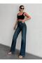 Jeans Women's Dark Blue High Waist Wide Leg Denim Pants - 3
