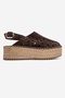 FRAGA Brown Suede Genuine Leather Women's Straw Wedge Sandals - 6
