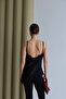 Women's Black Lace Strap Asymmetrical Satin Blouse - 4
