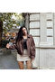New Season Women's Suede Effect Oversize Crop Bomber Jacket – Brown/Khaki - 3