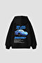 Sally Printed Oversize Unisex Black Hoodie