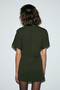 Maxine Women's Pleated Detailed Stand Collar Zippered Short Sleeve Mini Khaki Dress with Pleated Details on the Shoulder and Waist - 6
