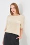 Women's 100% Cotton Boat Neck Thessaloniki Knit Short Sleeve Knitwear Blouse Summer/Spring Sweater 71813 Beige - 3