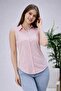 Pastel Pink Cotton Polyester Fabric Detailed Zero Sleeve Slim Fit Women's Shirt - 6