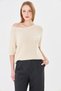 Women's 100% Cotton Boat Neck Thessaloniki Knit Short Sleeve Knitwear Blouse Summer/Spring Sweater 71813 Beige