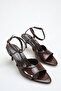 Women's Heeled Sandals Brown Patent Leather Pointed Toe Ankle Strap - Stylish Comfortable for Office and Evening