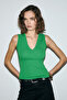 Lescosa Women's Slim V-Neck Sleeveless Light Green Blouse - 3
