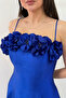 Women's Thin Strap Floral Detailed Evening Dress Red, Cobalt Blue, Navy Blue, Black - 7