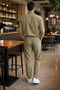 Men's Khaki Oversize Linen Suit Loose Cut Shirt and Trousers Summer Combination - 2