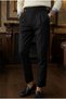 Men's Old Money Pleated Harvest Italian Cut Fabric Trousers Black - 2