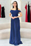 Women's Off-Shoulder Draped Long Evening Dress Burgundy, Navy Blue, Beige