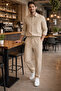 Men's Beige Oversize Linen Suit Loose Cut Shirt and Trousers Summer Combination