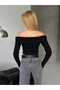 Women's Madonna Collar Button Detailed Ribbed Crop Blouse Black - 5