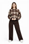 Brown Baklava Pattern Crew Neck Oversize Women's Knitwear Sweater - 6